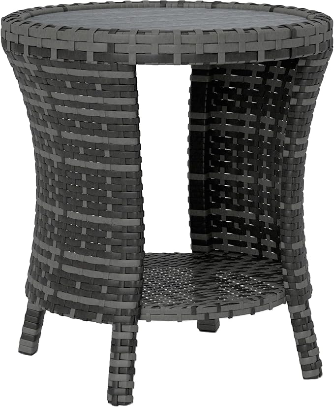 Outsunny 18" Outdoor Wicker Coffee Table, 2-Tier Patio Side Table by Outsunny