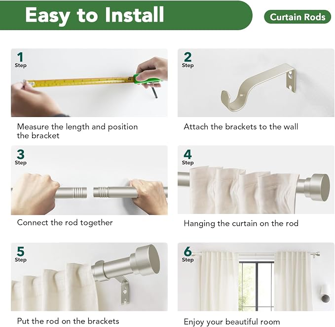 Curtain Rods for Windows 72 to 144, 1 Inch Adjustable Heavy Duty Long Window - Image 9