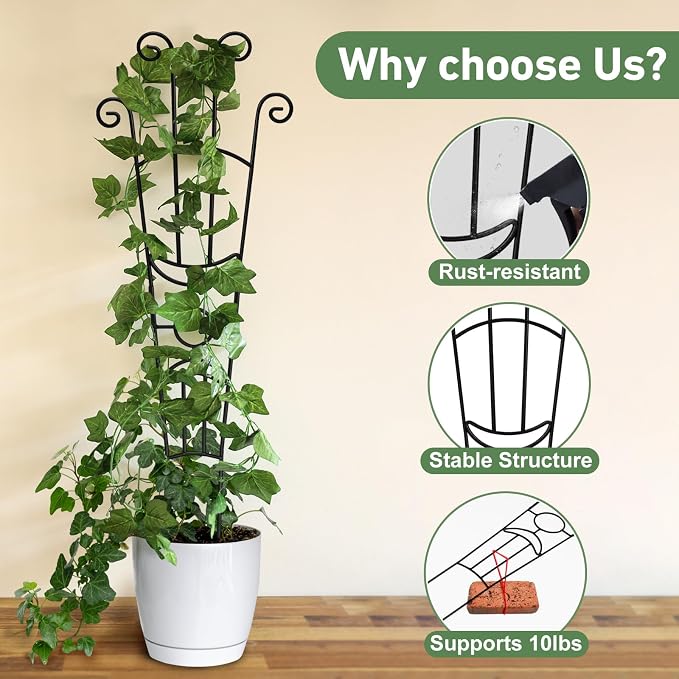 32.6in Plant Trellis for Climbing Plants Indoor, Expandable Large Metal Trellis - Image 3
