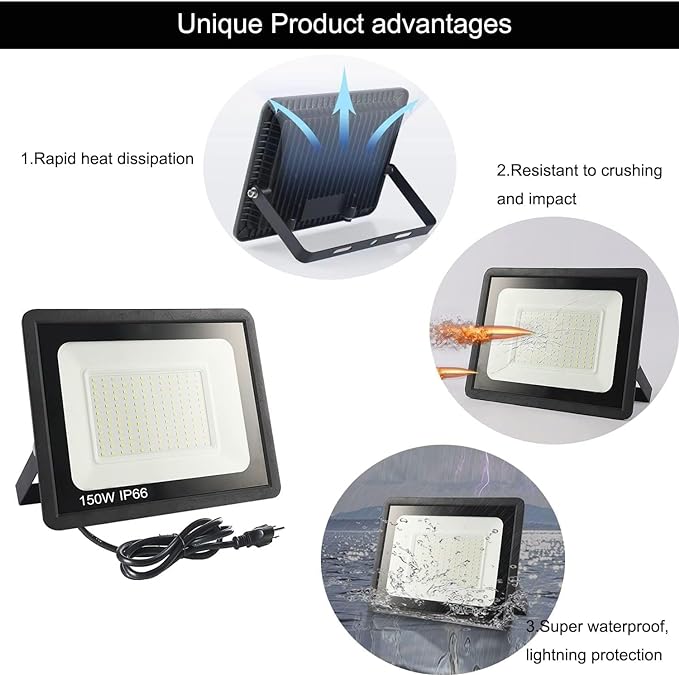2Pack LED Flood Light Outdoor, 250W LED Work Light 25500lm - Image 5