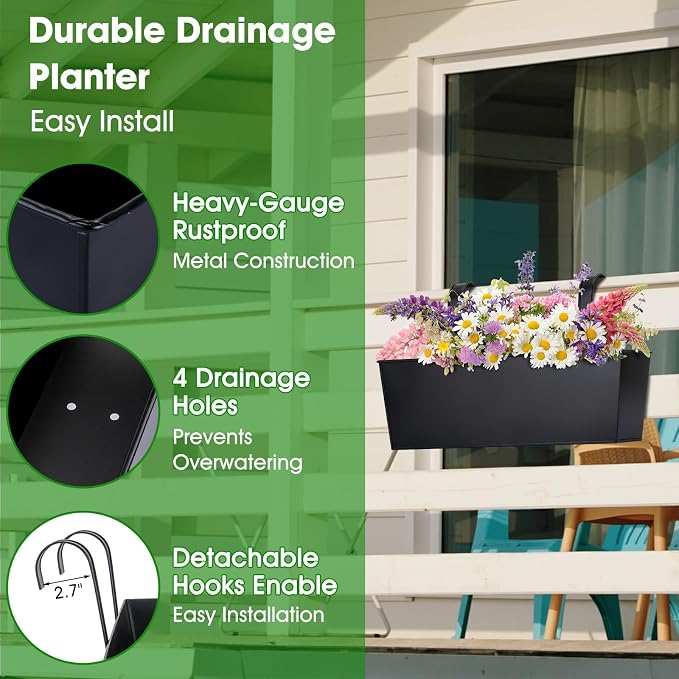 OGIMA 16-Inch Railing Planter Box, 3 Pack Large Hanging Planters - Image 5
