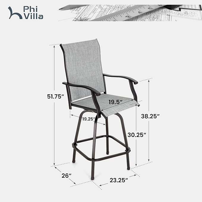 PHI VILLA Outdoor Swivel Patio Bar Stools Set of 4, 30 Inch Bar Height Tall - Image 3