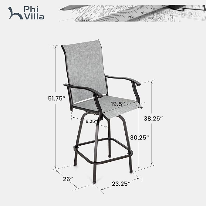 PHI VILLA Outdoor Swivel Patio Bar Stools Set of 2, 30 Inch Bar Height Tall - Image 2