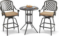 3-Piece Cast Aluminum Patio Bar Set, Outdoor Round High Top Table & 2 Swivel by Sumshadow