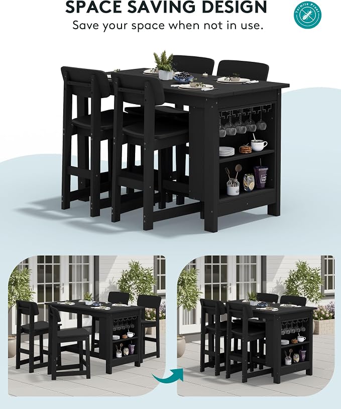SERWALL Outdoor Bar Stools Set of 2, All Weather HDPE 25" Counter Height Bar - Image 5