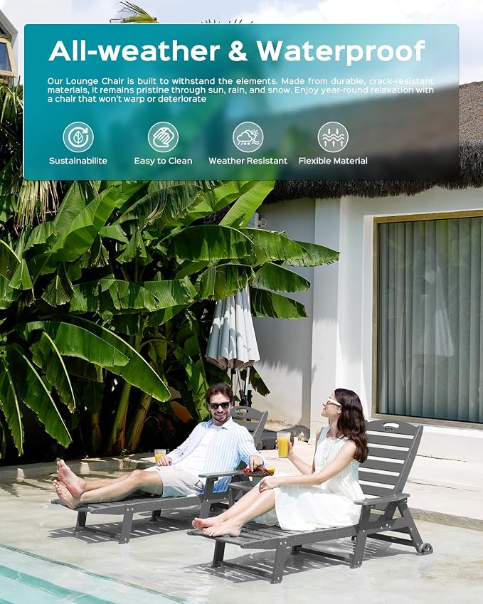 Ciokea Outdoor Lounge Chair Set of 4, All Weather Patio Chaise Lounge Chair - Image 8