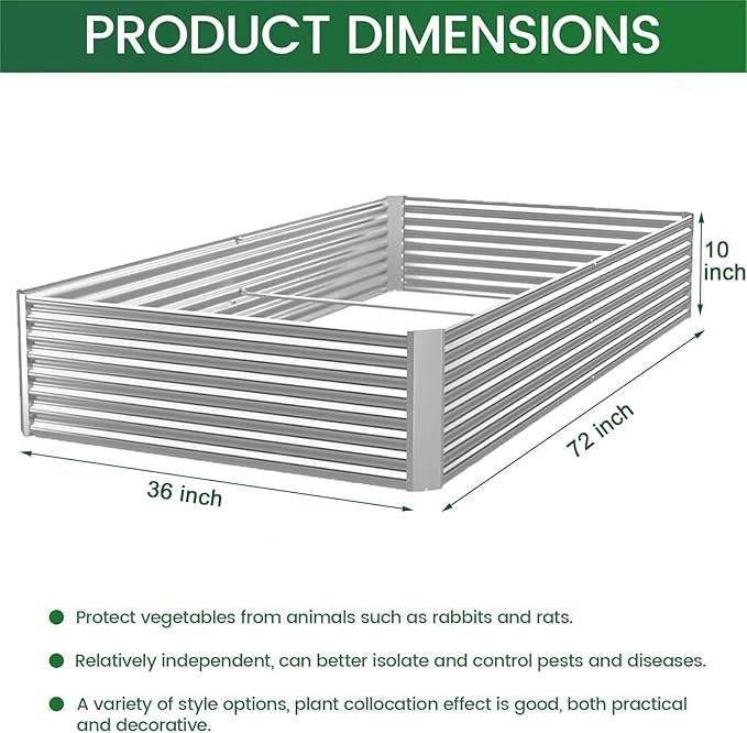 4 Pack 6x3FT Corrugated Galvanized Steel Raised Garden Bed Outdoor, Metal Above - Image 2