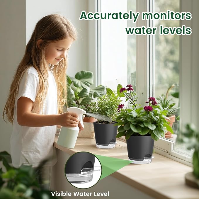 6 inch Self Watering Pots for Indoor Outdoor Plants, 6 Pack Flower Plant Pots - Image 5