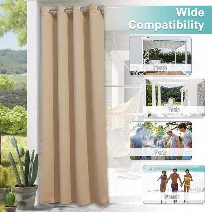 NICETOWN Outdoor Curtains for Patio Waterproof 95" L, UV & Privacy Protection - Image 8