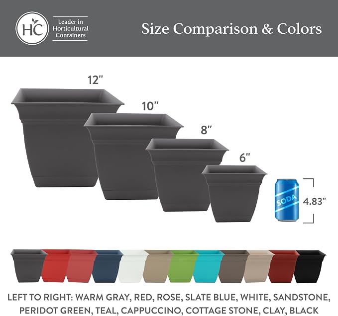The HC Companies 12 Inch Eclipse Square Planter Pots - Image 6