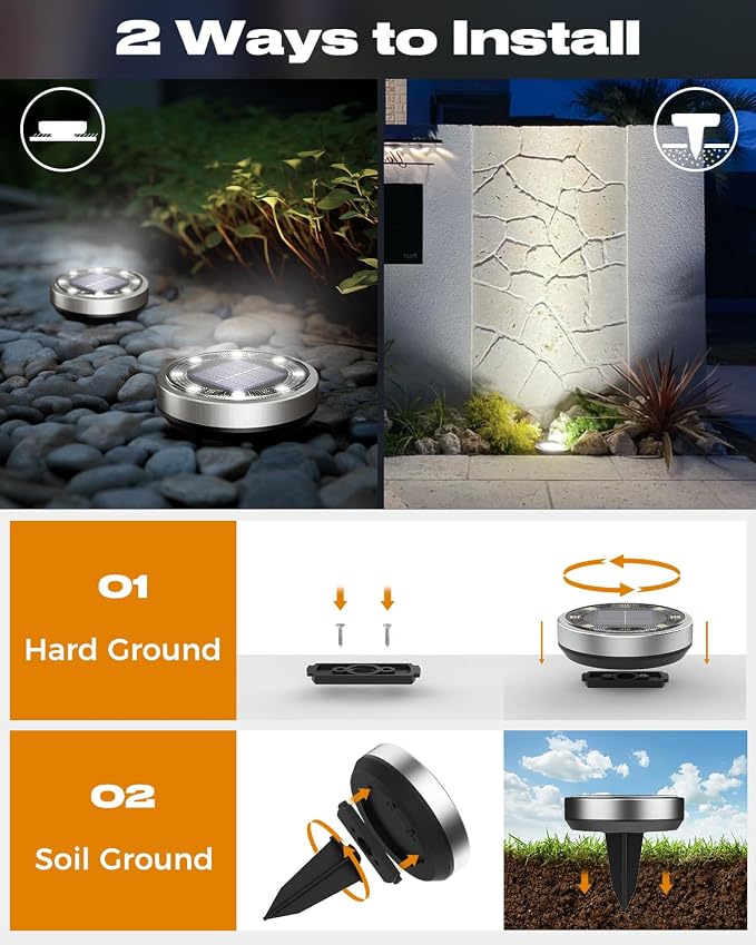 btfarm 10 Pack Solar Lights Outdoor, 8 LED Solar Ground Lights IP65 Waterproof - Image 4
