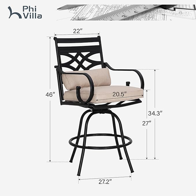 PHI VILLA Outdoor Swivel Bar Stools Set of 4，Patio Counter Height Bar Chairs - Image 2