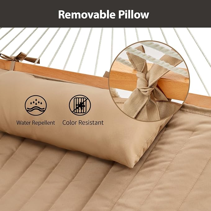 Outdoor Double Hammock with Hardwood Spreader Bars, Large Rope Hammock with - Image 7