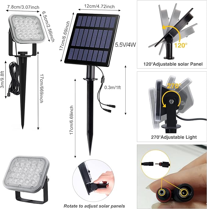 Solar Spot Lights Outdoor, 20 LED IP65 Waterproof Solar Landscape Spotlights - Image 4