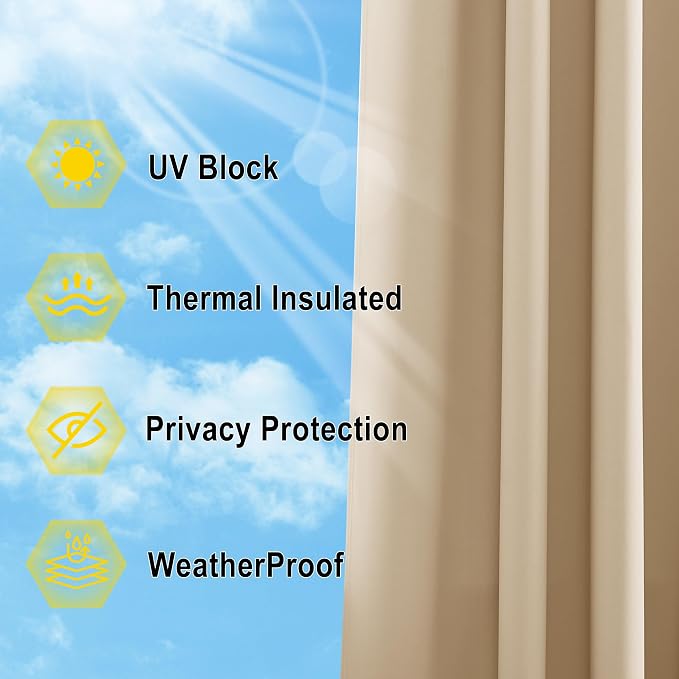 NICETOWN Outdoor Curtains for Patio Waterproof 95" L, UV & Privacy Protection - Image 6