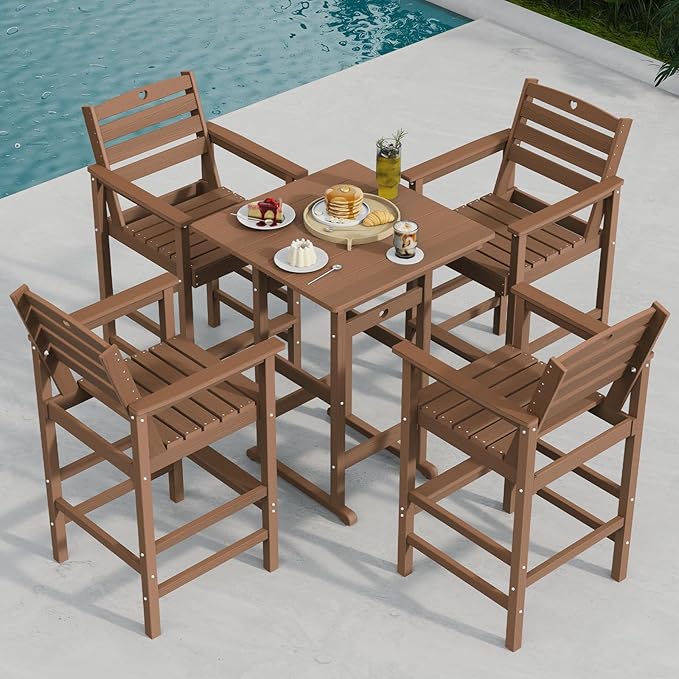 Patio Bar Table, Adirondack Chairs and Table 5 Pieces Set, Bar Height Chairs by Orbcove