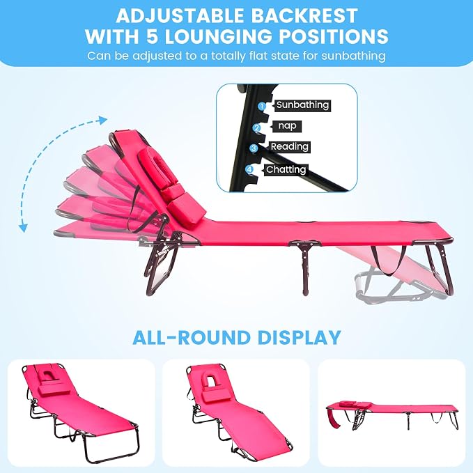 GYMAX Tanning Chair, 350lbs Beach Lounge Chair - Image 7