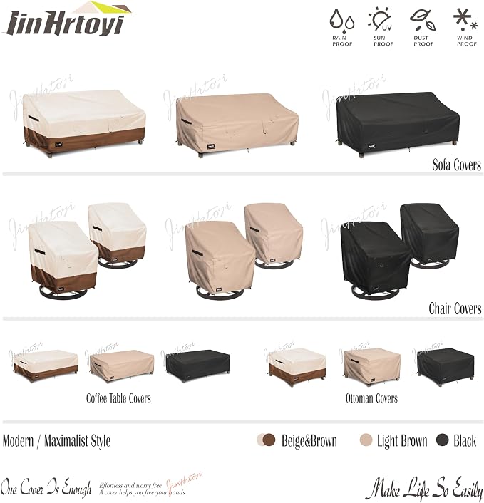 JinHrtoyi Patio Coffee Table Cover, 48Wx28Dx16H Inches 100% Waterproof Heavy - Image 7