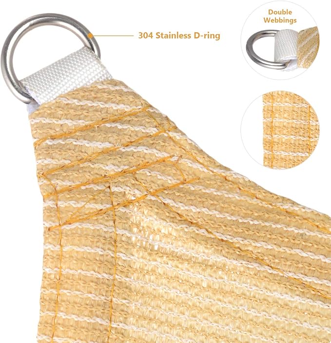 Eden's Decor Straight Flat-Edged Sun Shade Sail Rectangular 8' x 14' Beige - Image 2