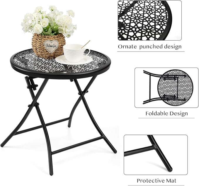 TeoKJ Folding Small Outdoor Side Tables, Anti Rust Small Patio Table Round - Image 5
