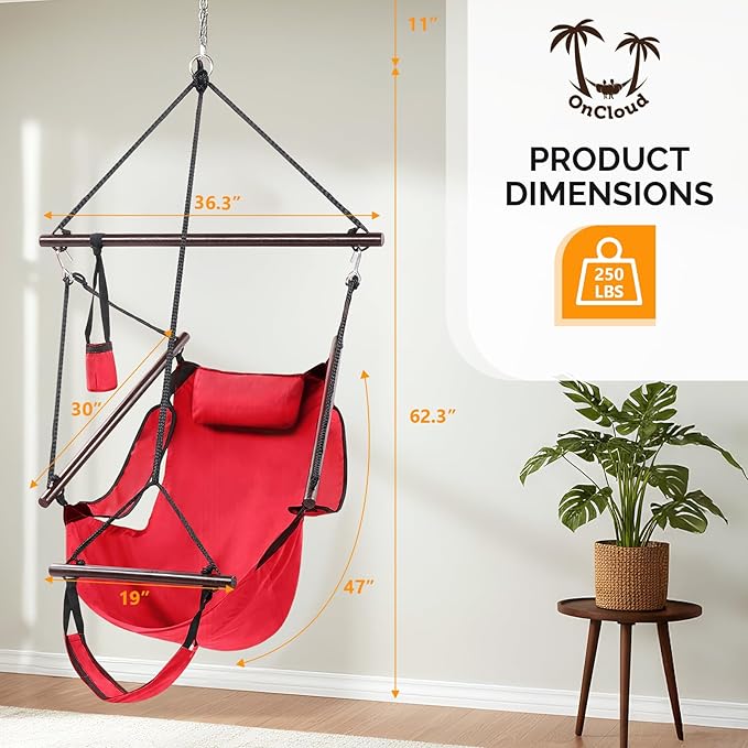 ONCLOUD Hammock Chair Hanging Swing Seat Air Deluxe Rope Through Beech Wood Bars - Image 5