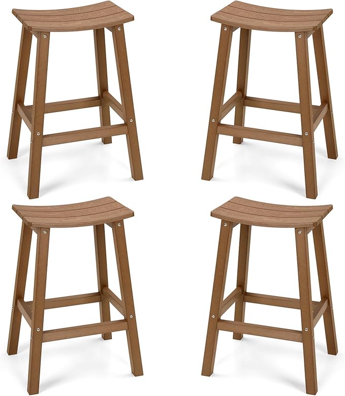 Weatherproof Bar Stools Set of 4, Saddle Seat, Bar Height Stools by LAHAAP