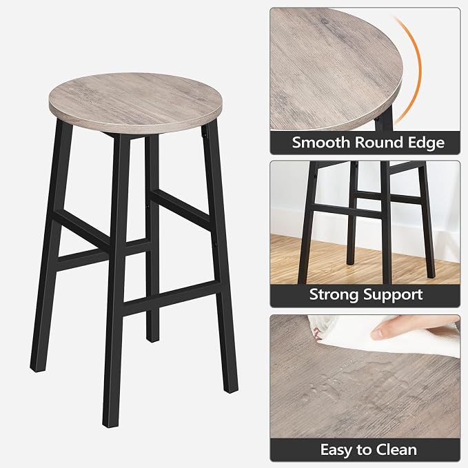 Bar Stools, 24.4 Inch Kitchen Breakfast Bar Chairs, Industrial Bar Stools - Image 5
