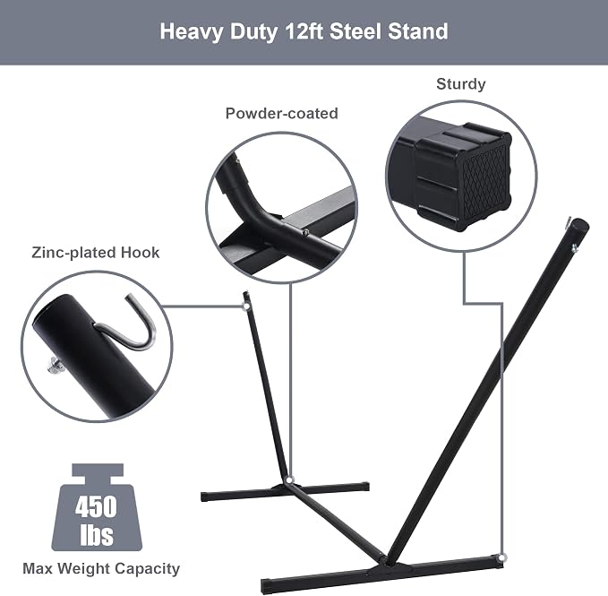 Hammock with Stand for Outside, Double Hammock with Stand, Pillow and Portable - Image 7