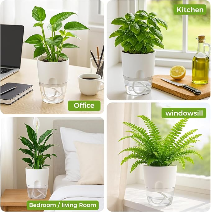 8 Pack Self Watering Pots for Indoor Plants, PlanterHoma 3.2 Inch Plant Pot - Image 9