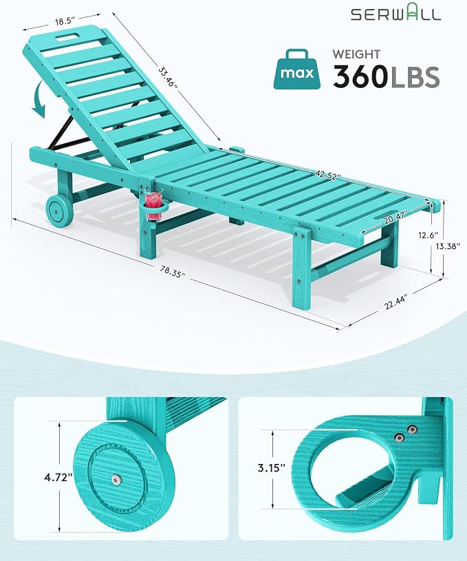 SERWALL Outdoor Chaise Lounge Set of 4, HDPE Lounger - Image 2