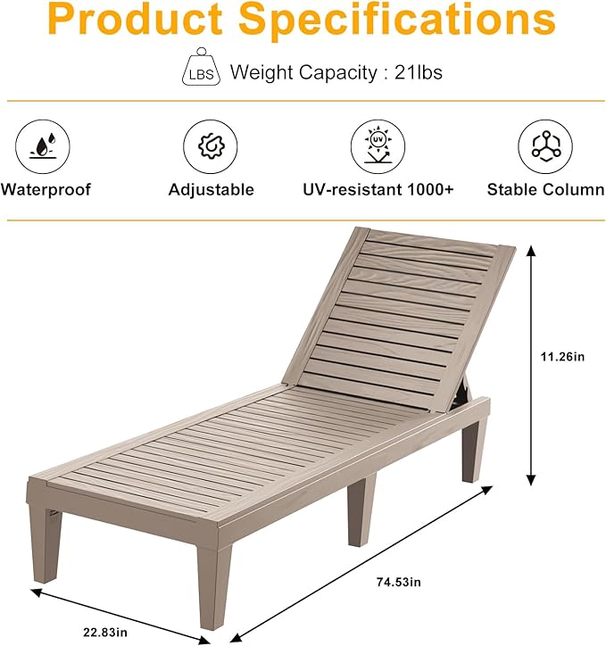 EasyUp Resin Chaise Lounge Chairs - Image 2