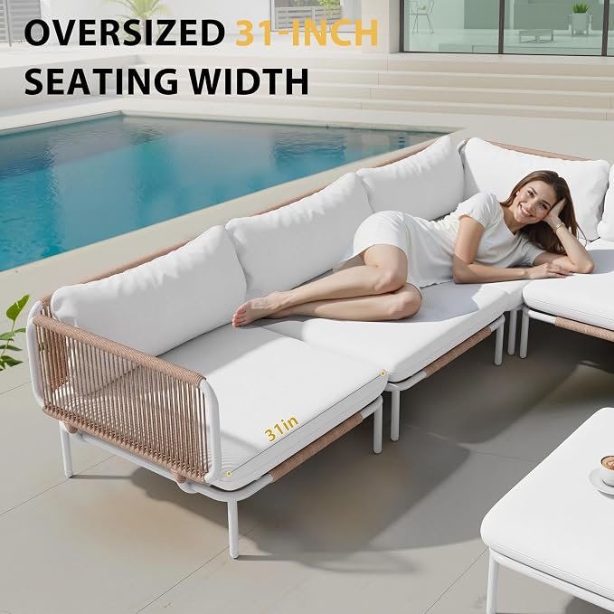 4 Piece Modern Outdoor Sectional Sofa, Weather-Resistant Metal Frame and - Image 5
