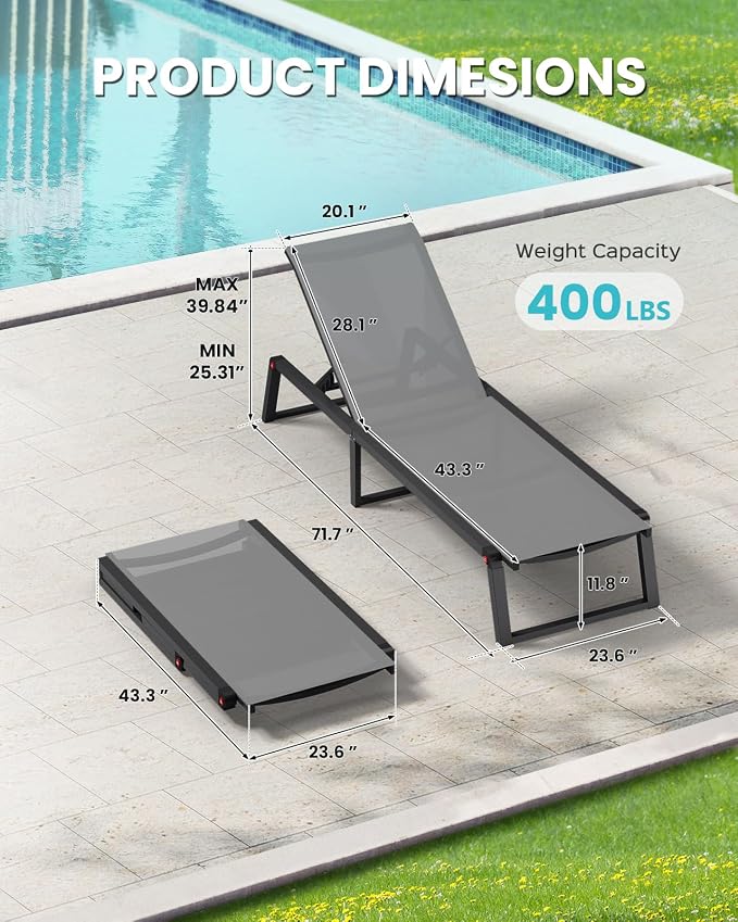 Aluminum Chaise Lounge Chair Outdoor, Foldable & No Assembly Pool Lounge Chairs - Image 2