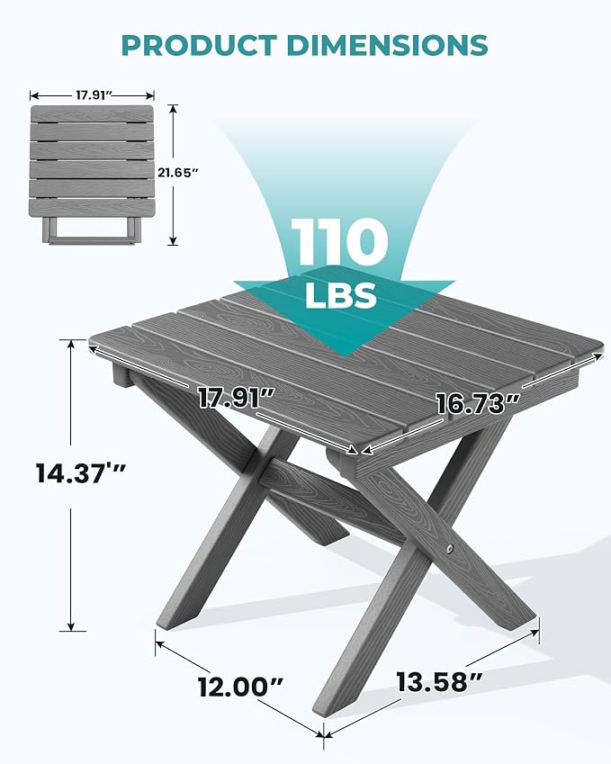 SERWALL Folding Outdoor Side Table Set of 6, Adirondack End Table - Image 3