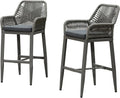 PURPLE LEAF Outdoor Wicker 29" Bar Stools Set of 2, Boho Patio Bar Height Chair by PURPLELEAF