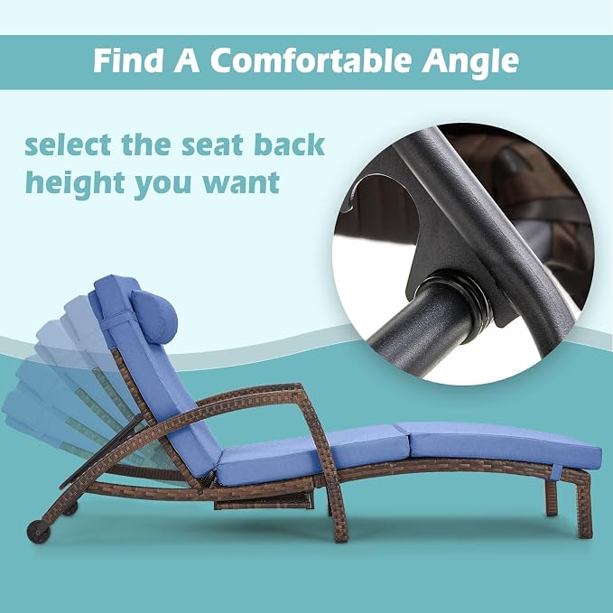 Chaise Lounge Chairs Outdoor Set of 4, Comfy Outside Wicker Patio Pool Lounge - Image 2