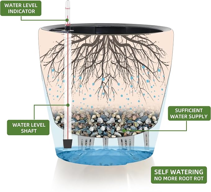 Dexceder 9x8 Inches Self Watering Planter Indoor Outdoor, Inner Pot Design - Image 3