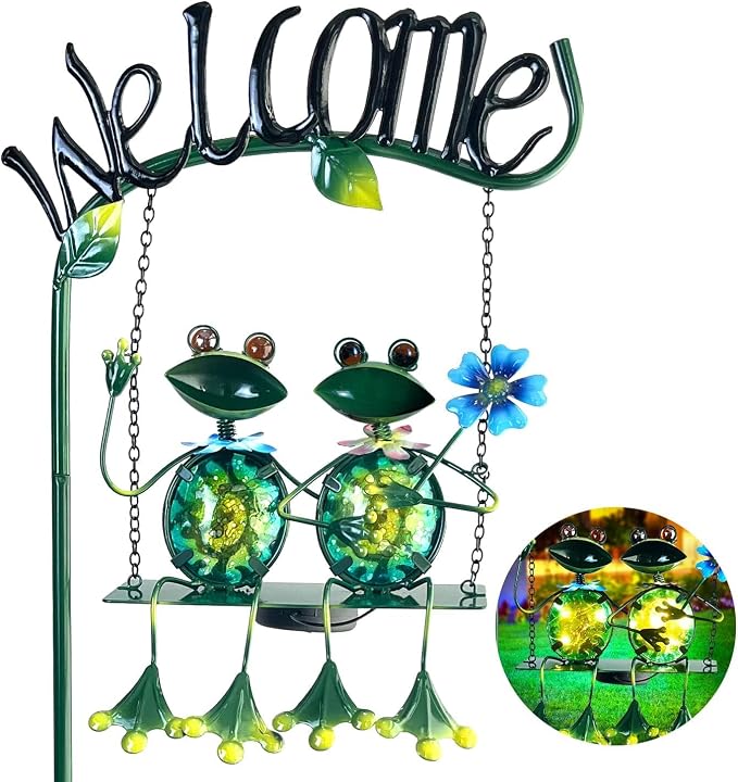 HONGLAND Solar Lights Outdoor Waterproof, Frog Swing Garden Decor, Frog by HONGLAND