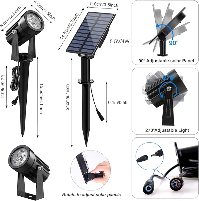 Solar Spot Lights Outdoor, Solar Landscape Spotlights IP65 Waterproof 9.8ft - Image 5
