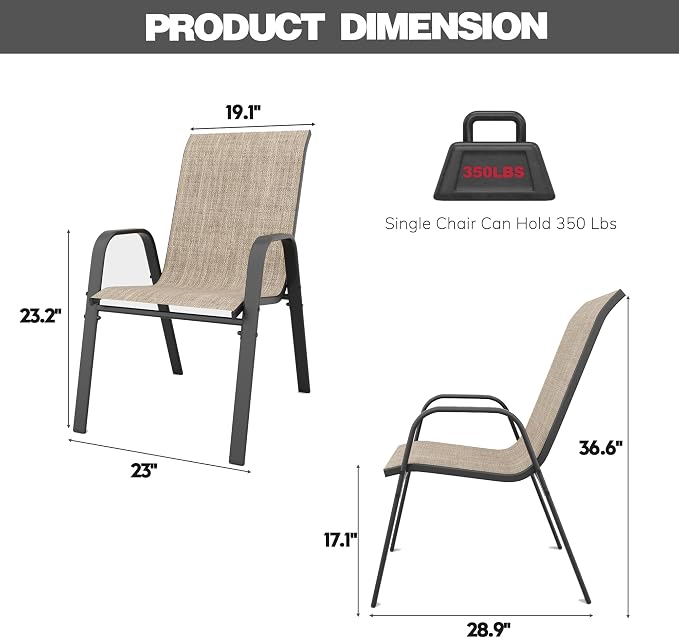 Patio Chairs Set of 6, Stackable Outdoor Dining Chairs - Image 6