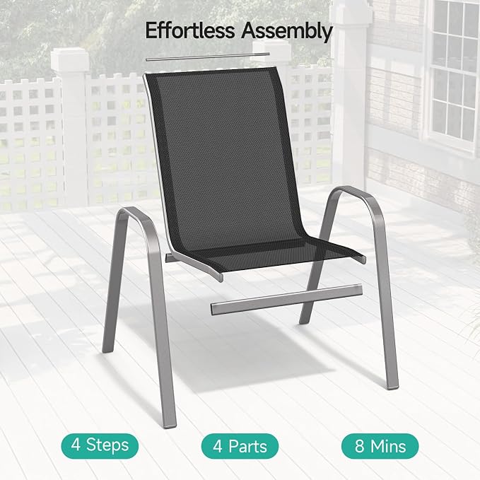 Patio Chairs Set of 6, Easily Set Up Stackable Outdoor Dining Chairs - Image 4