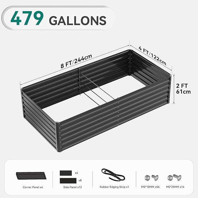 YITAHOME 8x4x2 ft 4pcs Galvanized Raised Garden Bed Kit, Large Metal Planter Box - Image 8