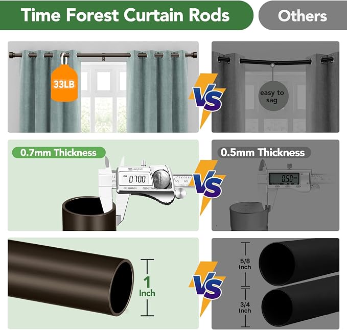 Curtain Rods for Windows 32 to 170, 1 Inch Adjustable Heavy Duty Long Window - Image 8