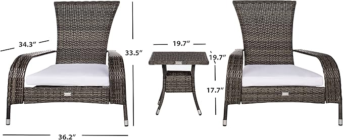 SAFAVIEH Outdoor Patio Furniture Collection Edna 3-Piece Lounge Set - Image 14