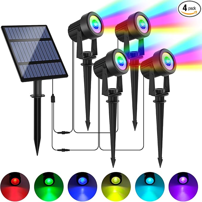 Solar Spotlights Outdoor Waterproof, RGB Landscape Spotlights, Christmas by LINQELLY