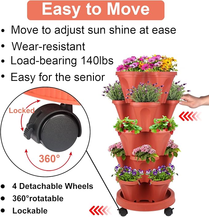 DUNCHATY Stackable Planters 5 Tier Vertical Garden Planting Tower Planters - Image 3