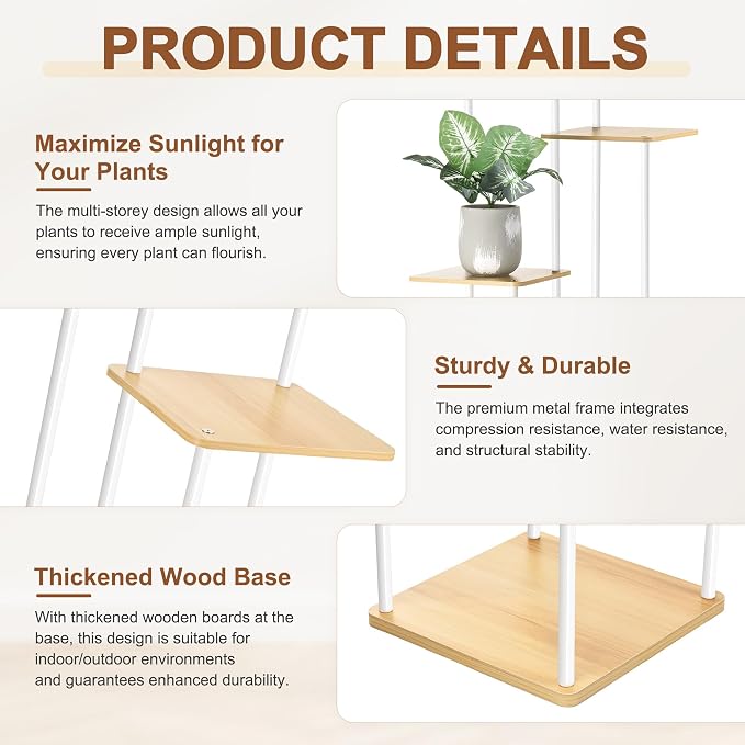 6 Tier Plant Stand Indoor Outdoor, Wood Metal Corner Shelf, Planter Shelf - Image 4