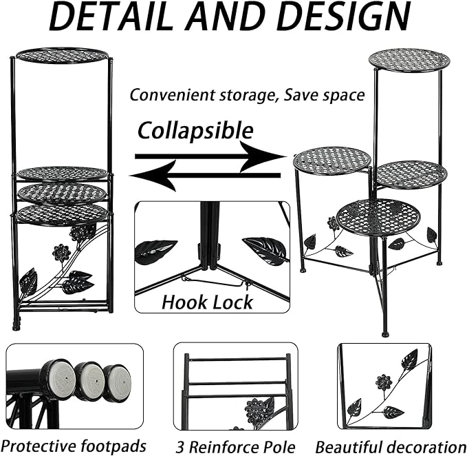 Plant Stand Indoor Outdoor, 3/4 Tier 30" Tall Metal Flower Pot Holder Shelves - Image 3