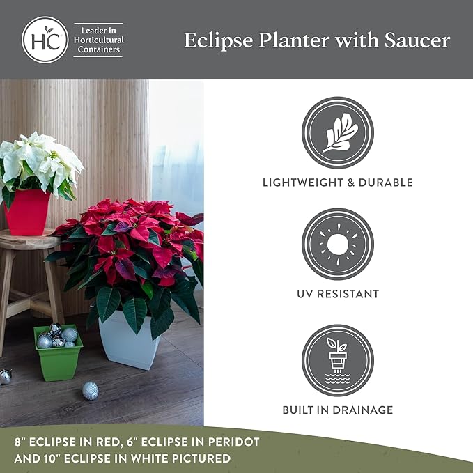 The HC Companies 12 Inch Eclipse Square Planter Pots w/Drainage Holes & - Image 4