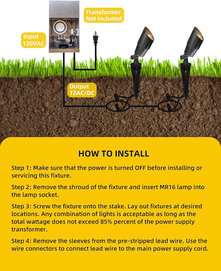 COLOER Brass Low Voltage Landscape Spotlight 6-Pack - Image 6